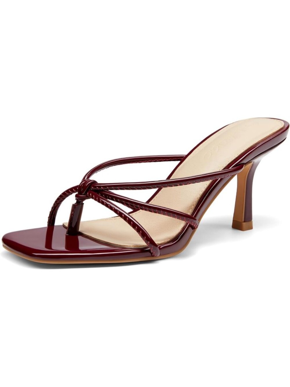 Women’s Red Wine Square Open Toe Flip Flops Stiletto Heel Strappy Slip On Sandal